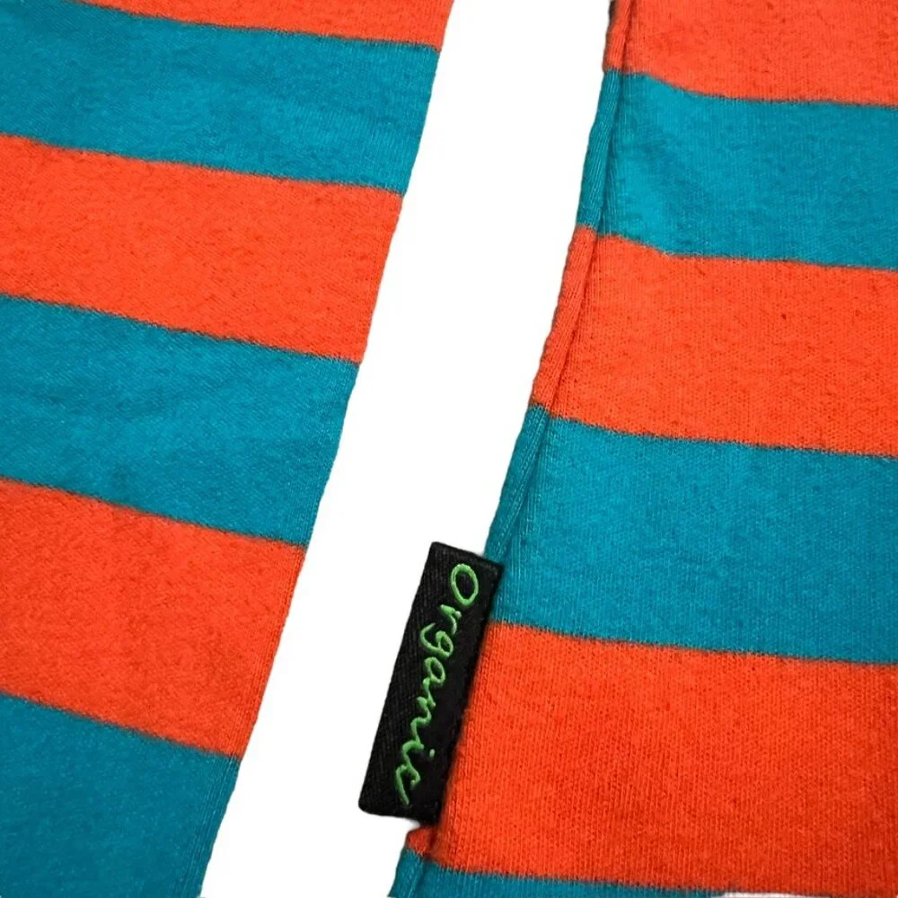 Villervalla Sz 134 (9Y) Organic Orange & Blue Striped Star Appliqué Dress